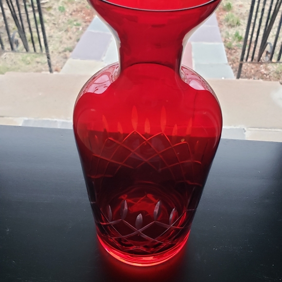 Vintage Ruby Red Flash To Clear Vase/Dicanter - Picture 14 of 16